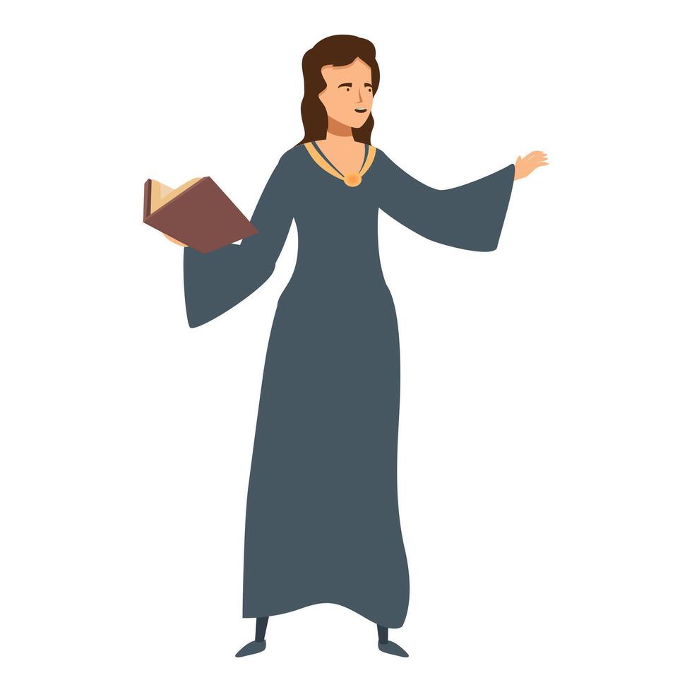 Medieval woman holding book explaining something vector