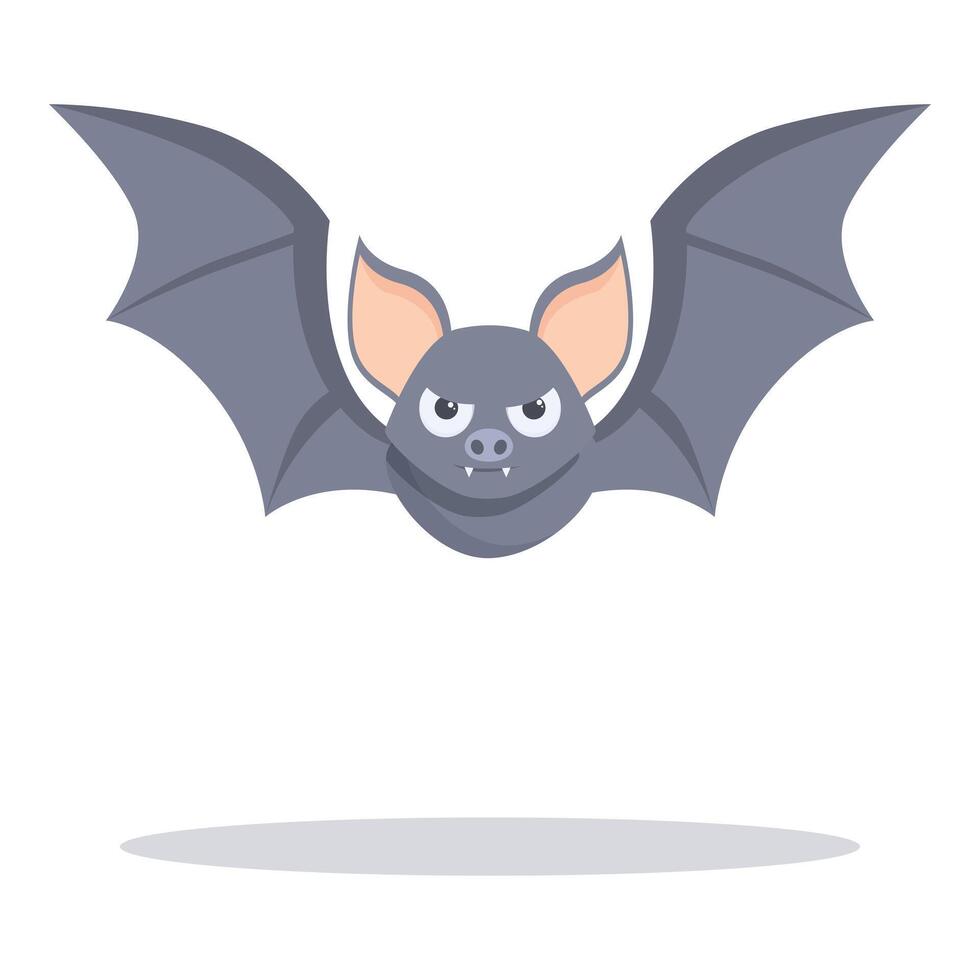 Cartoon bat flying with spread wings and showing fangs vector