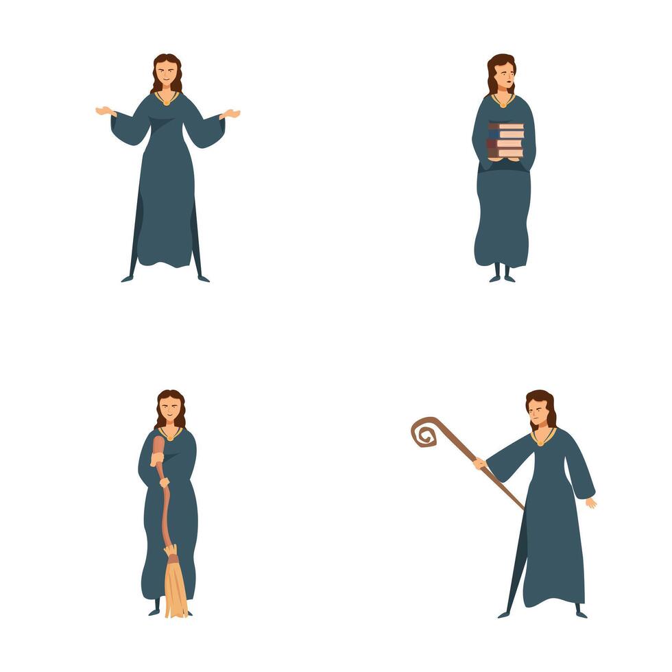 Set of four different fantasy character illustrations vector