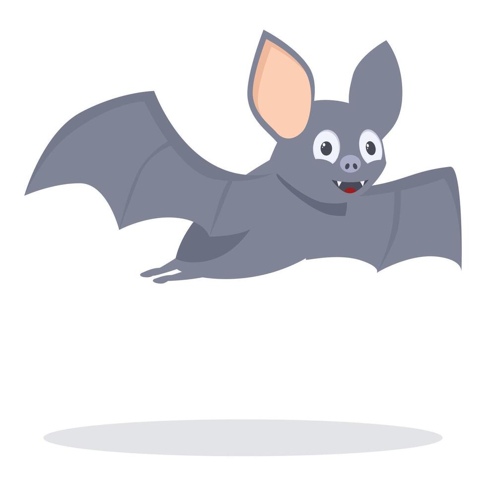 Cute grey bat flying and smiling spreading its wings vector