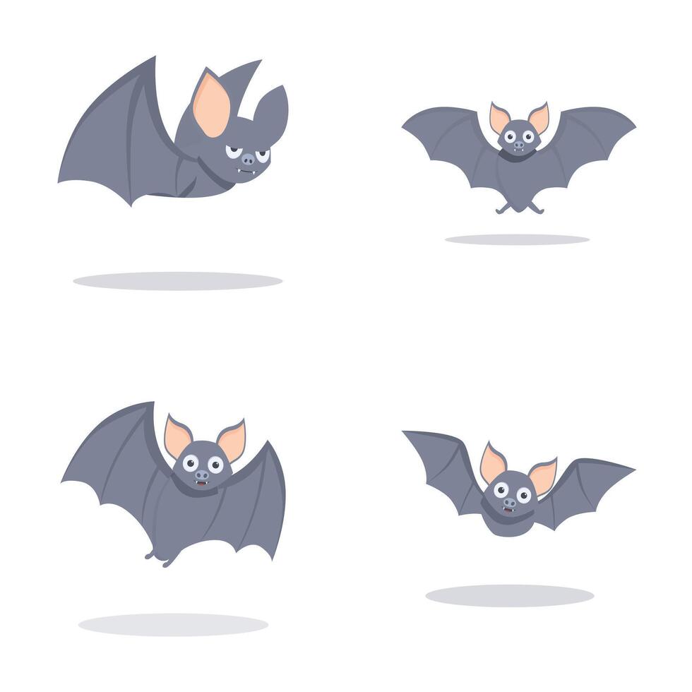 Collection of four adorable cartoon bats in different poses on a white background vector