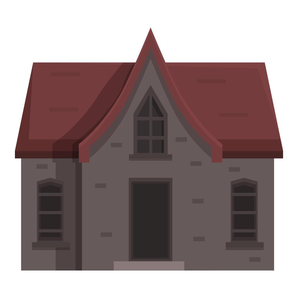 Old stone house with red roof and gothic windows standing on white background vector