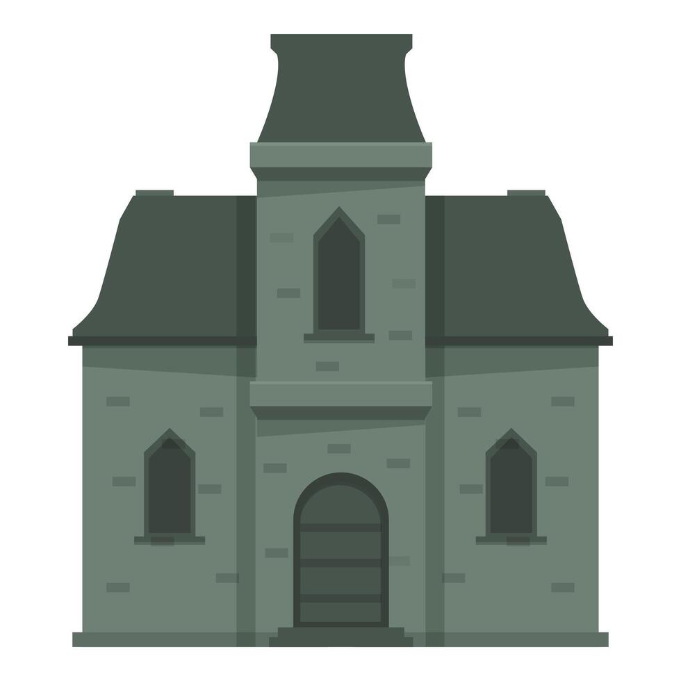 Old stone mansion with tower featuring arched doorway and windows vector