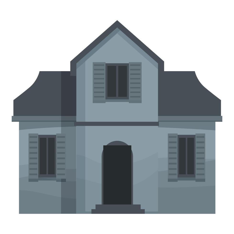 Grey facade of stone house with shutters on windows and doorway vector