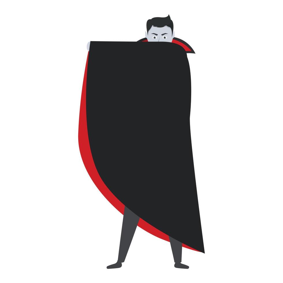 Scary vampire looking out from behind his cloak vector