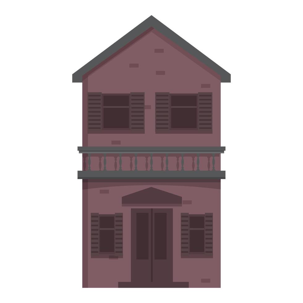 Two storey brick facade building with balcony and shutters illustration vector
