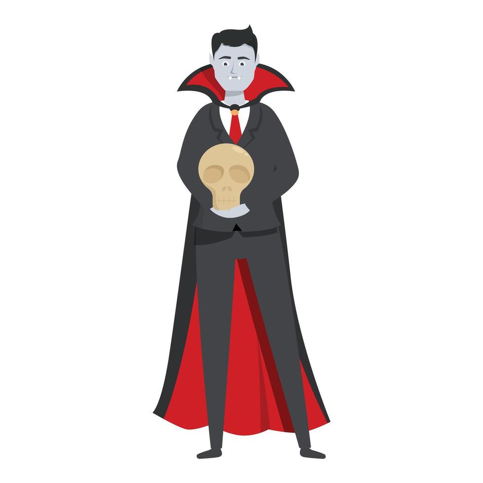 Elegant vampire holding a skull wearing a suit and cape vector