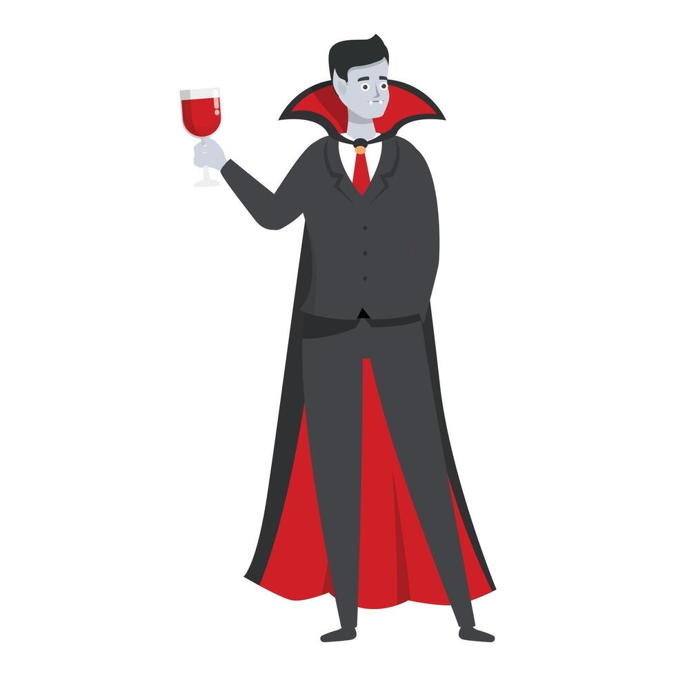 Elegant vampire holding glass of red wine posing vector