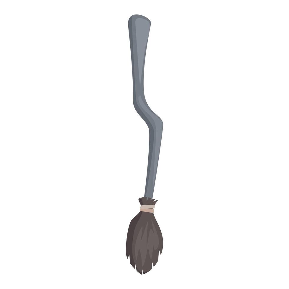 Old witch broom is standing, its handle slightly bent vector