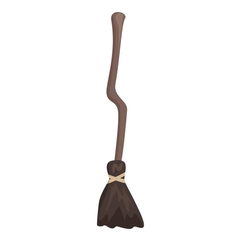 Cartoon style witch broom hanging on white background for halloween celebration vector