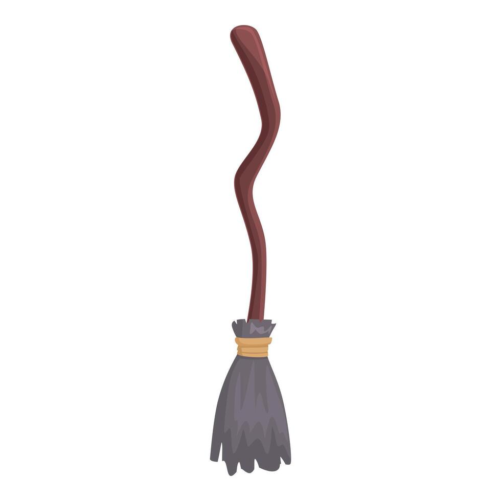 Old crooked witch broom flying on white background vector