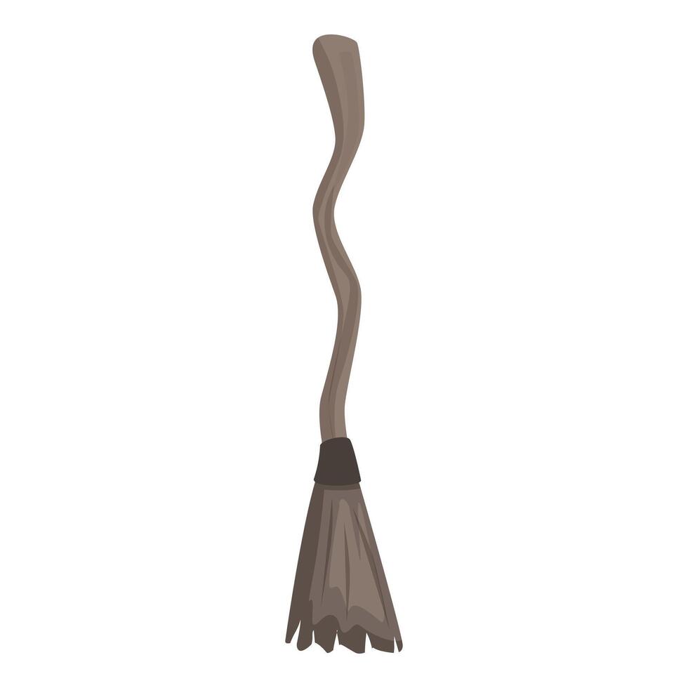 Illustration of a crooked brown witches broomstick flying on white background vector