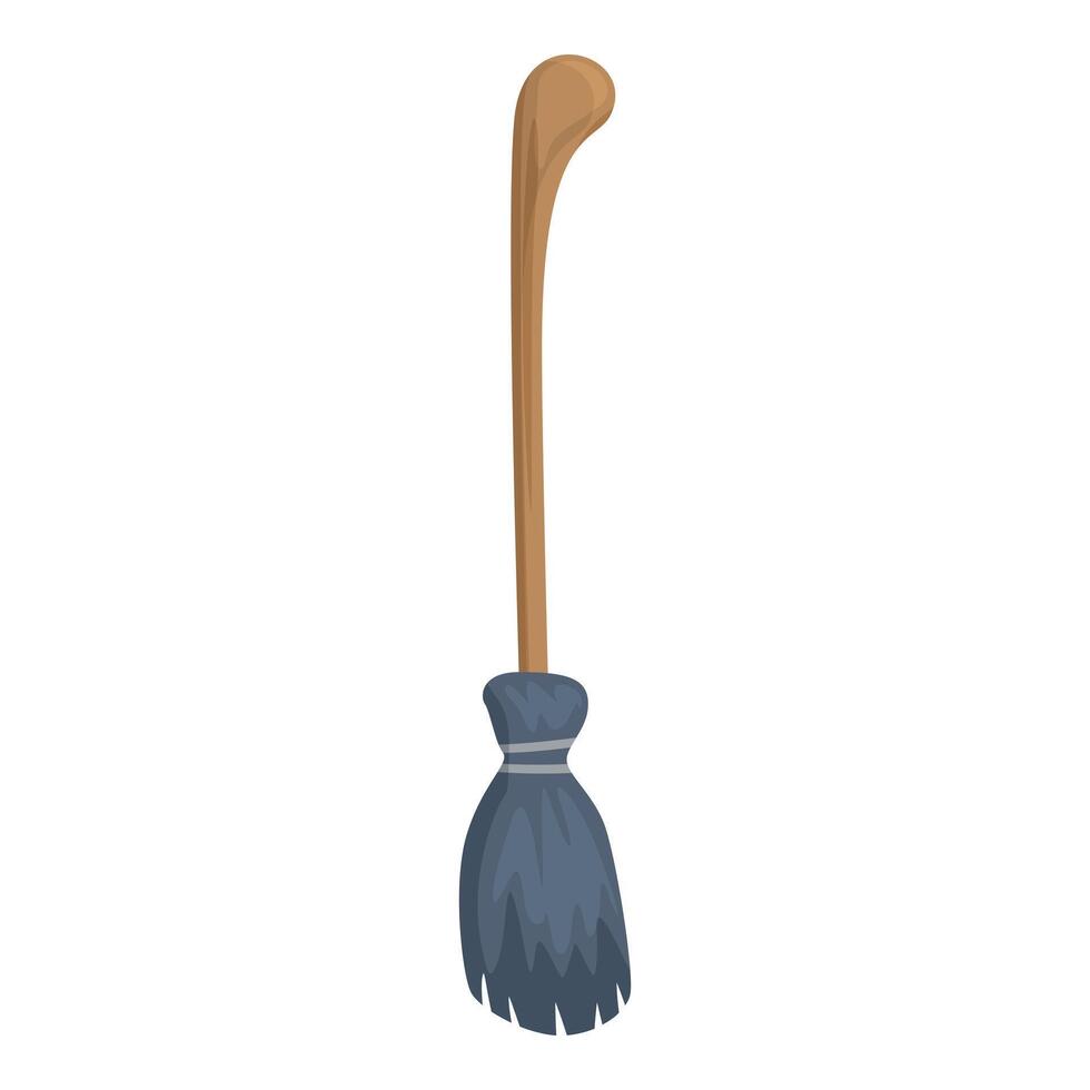 Classic witch broom with wooden handle standing up for halloween celebration vector