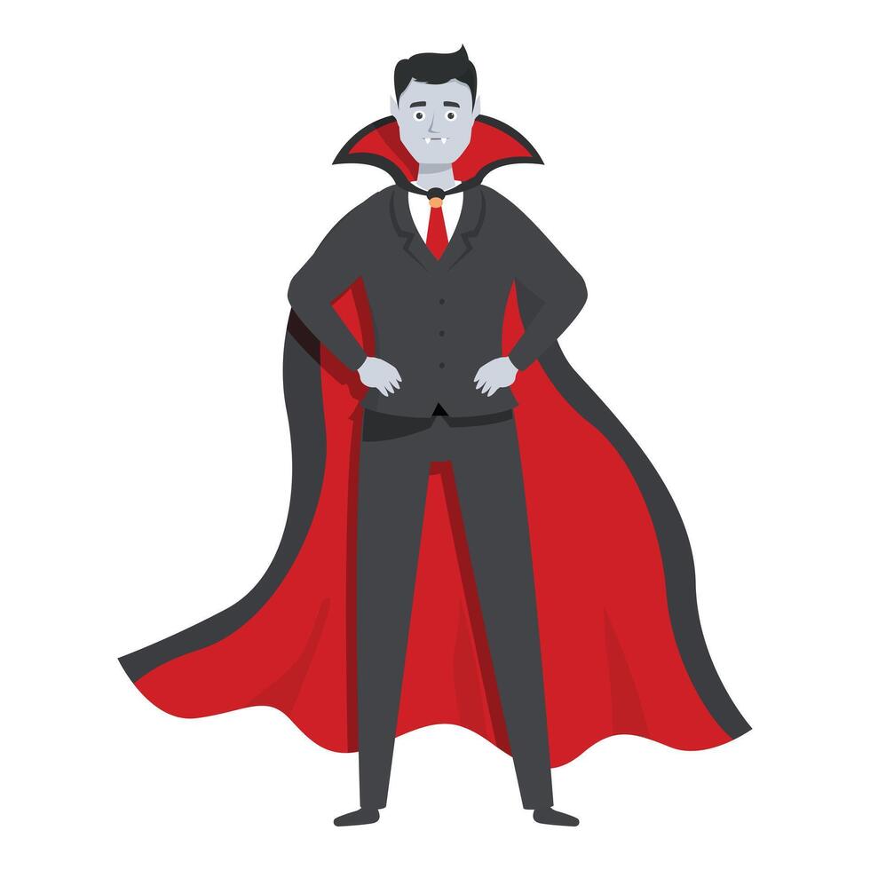 Vampire businessman wearing suit and cape standing with hands on hips vector