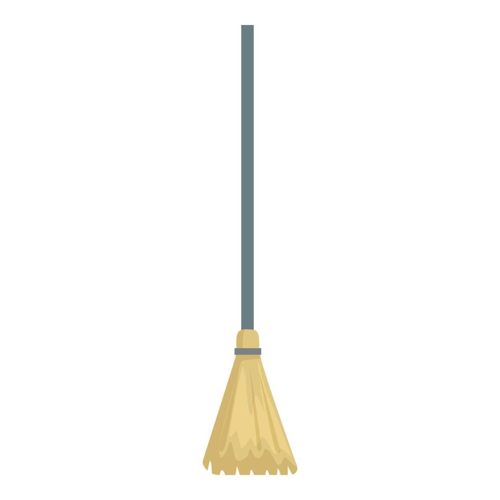 Straw broom standing upright with long wooden handle for sweeping and cleaning vector