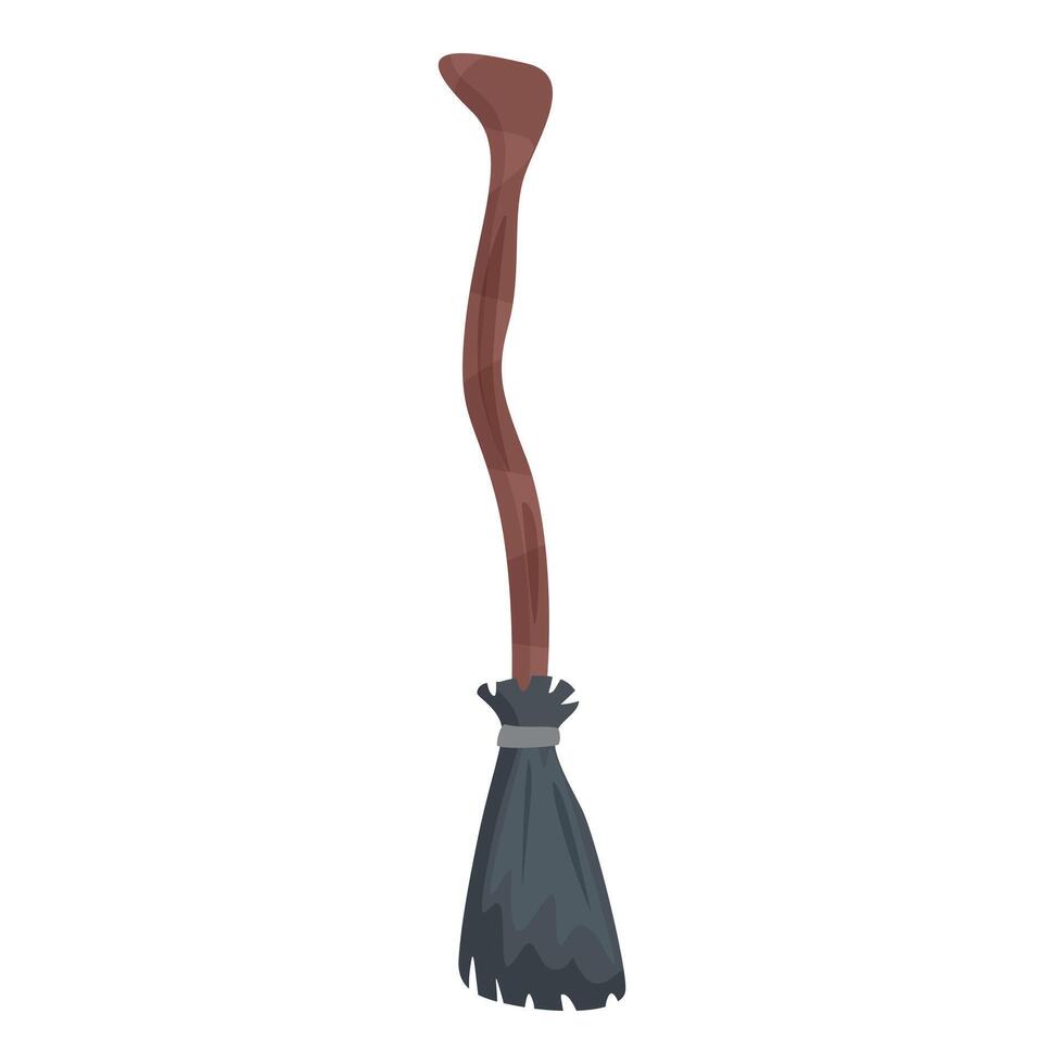 Old witch broom with crooked handle floating for halloween celebration vector