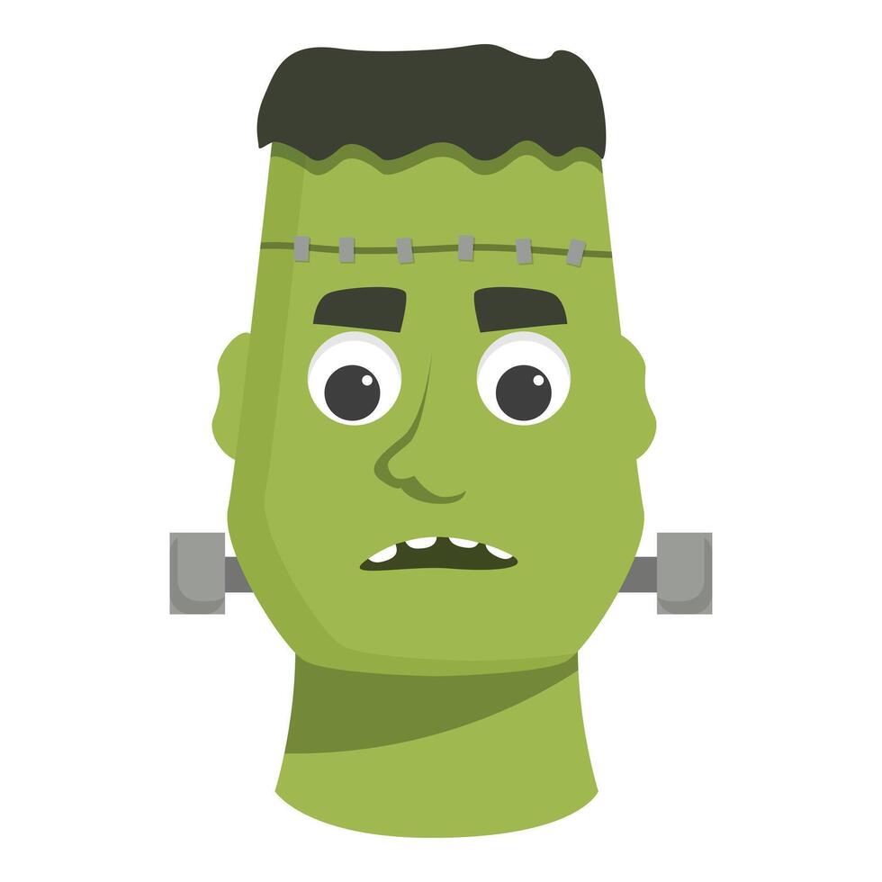 Green frankenstein monster looking sad and confused with stitches and bolts vector