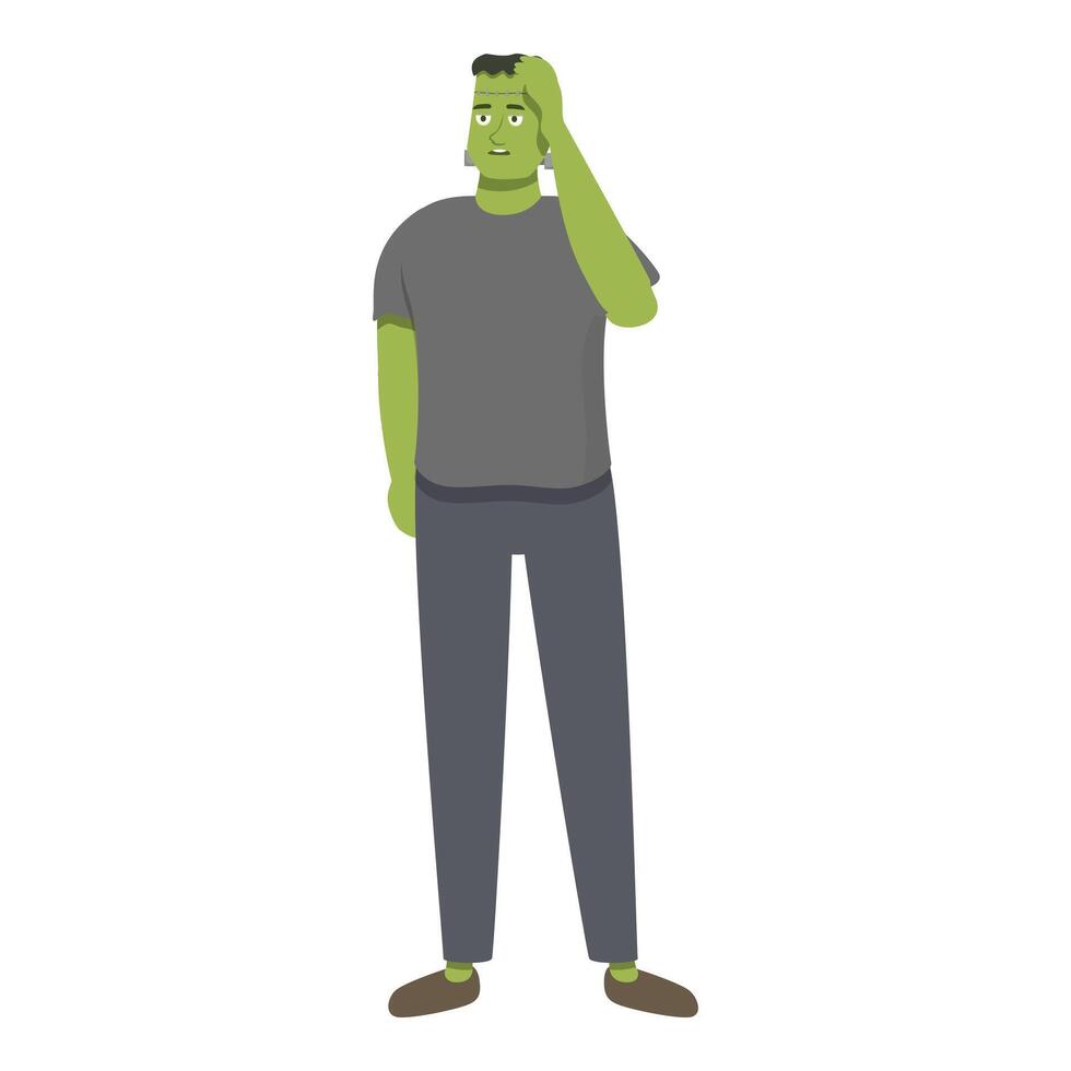 Pensive frankenstein's monster character scratching head in thought vector