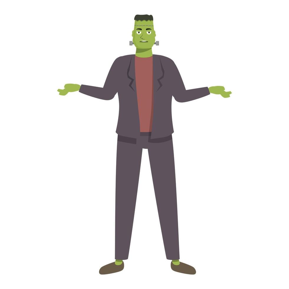 Green man monster wearing suit posing with shrugging gesture vector