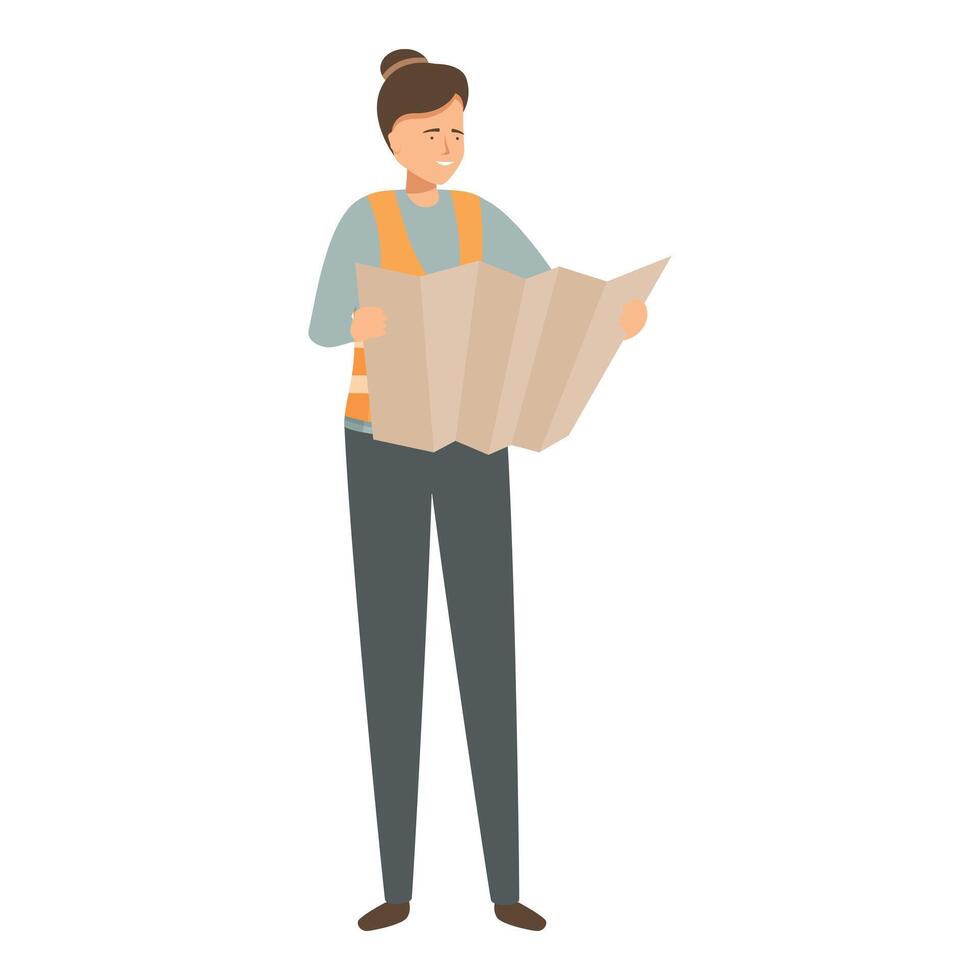 Confident young professional is examining blueprints for a project vector