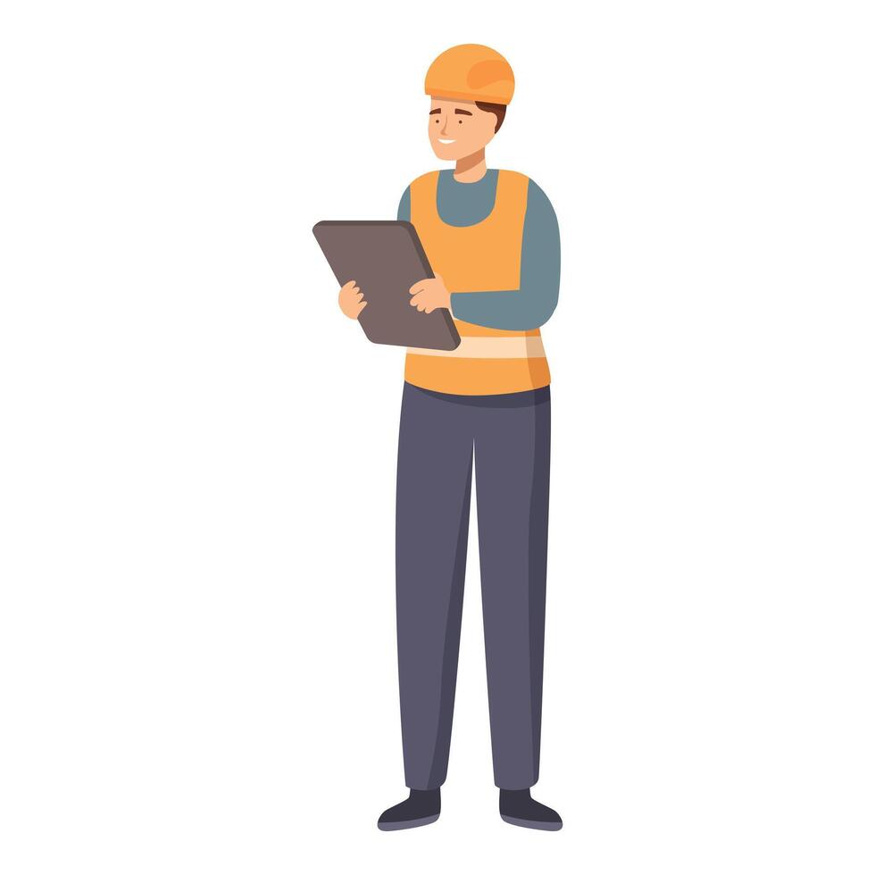 Construction worker is using a digital tablet on a construction site vector