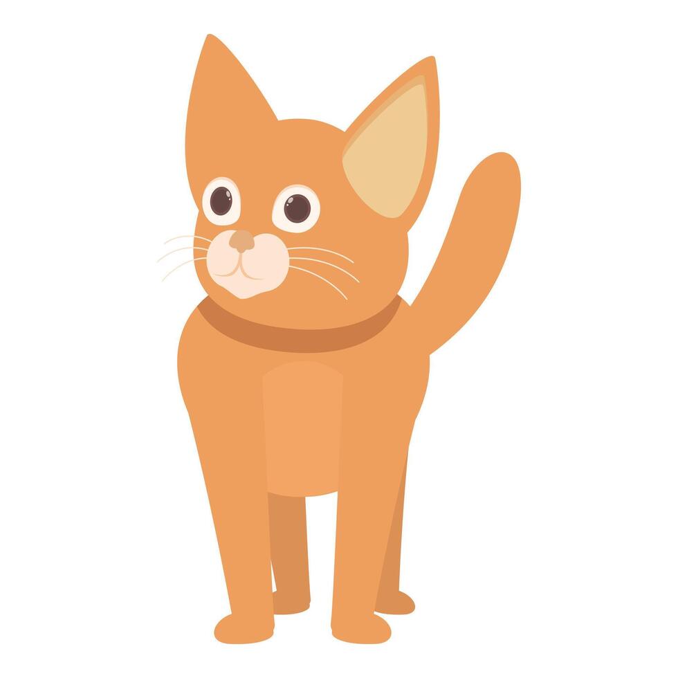 Cute ginger tabby cat standing raising paw looking cartoon illustration vector