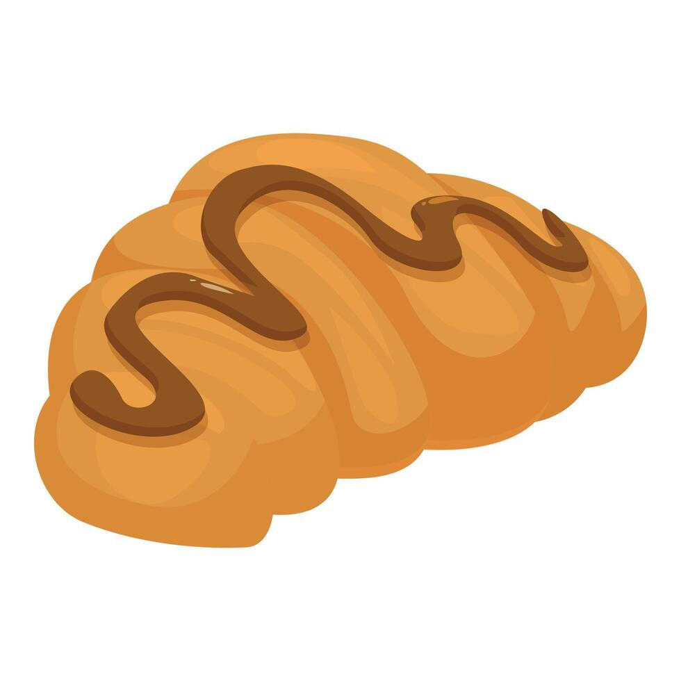 Delicious freshly baked croissant with chocolate syrup drizzled on top vector