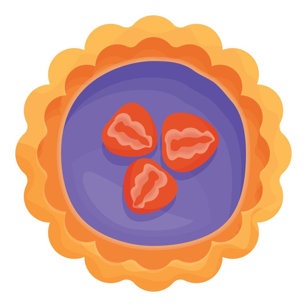Freshly baked strawberry pie with three slices of strawberry on top vector