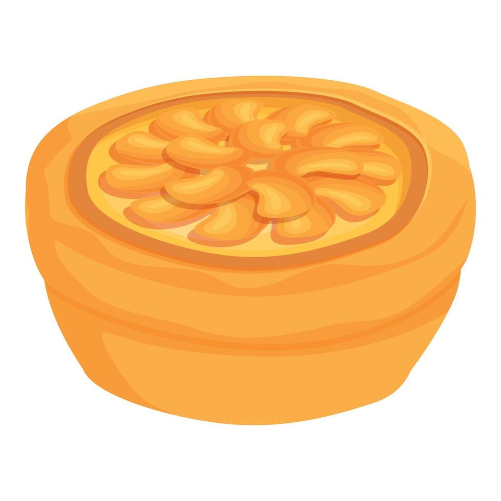 Delicious round cake decorated with cashew nuts baking on white background vector