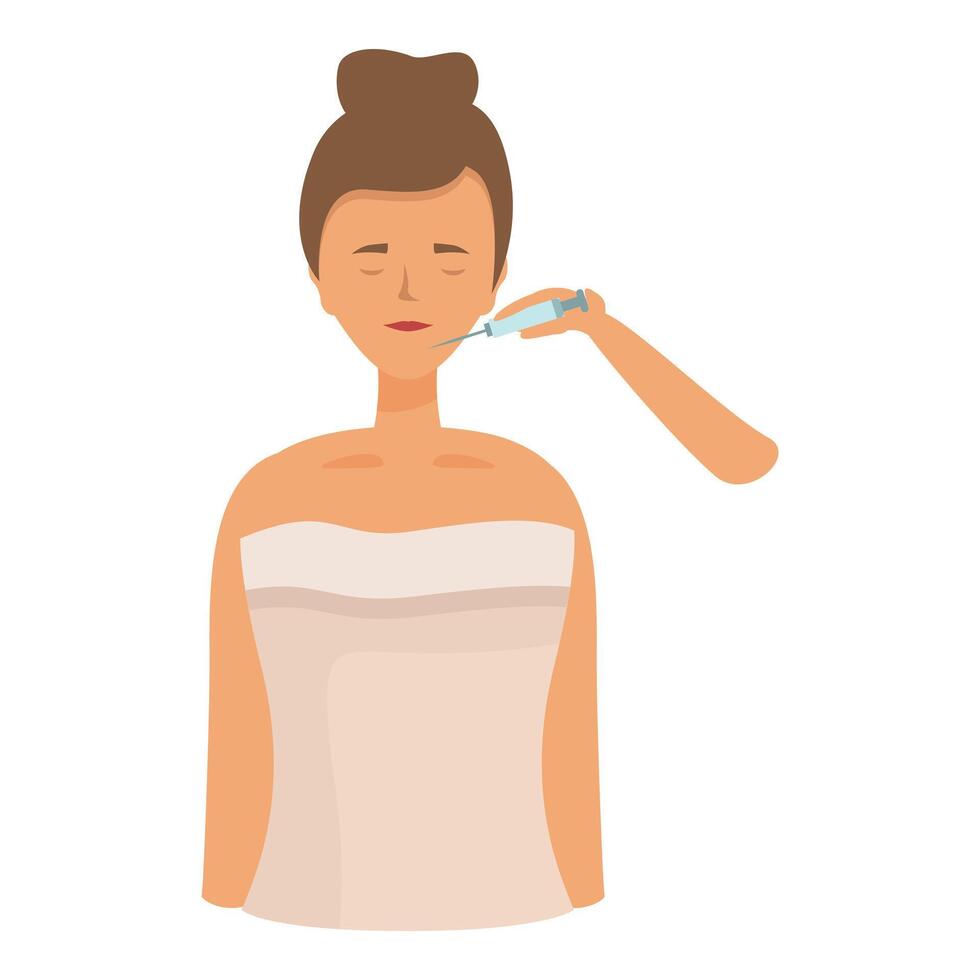 Beautician injecting hyaluronic acid into female lips for anti aging treatment vector
