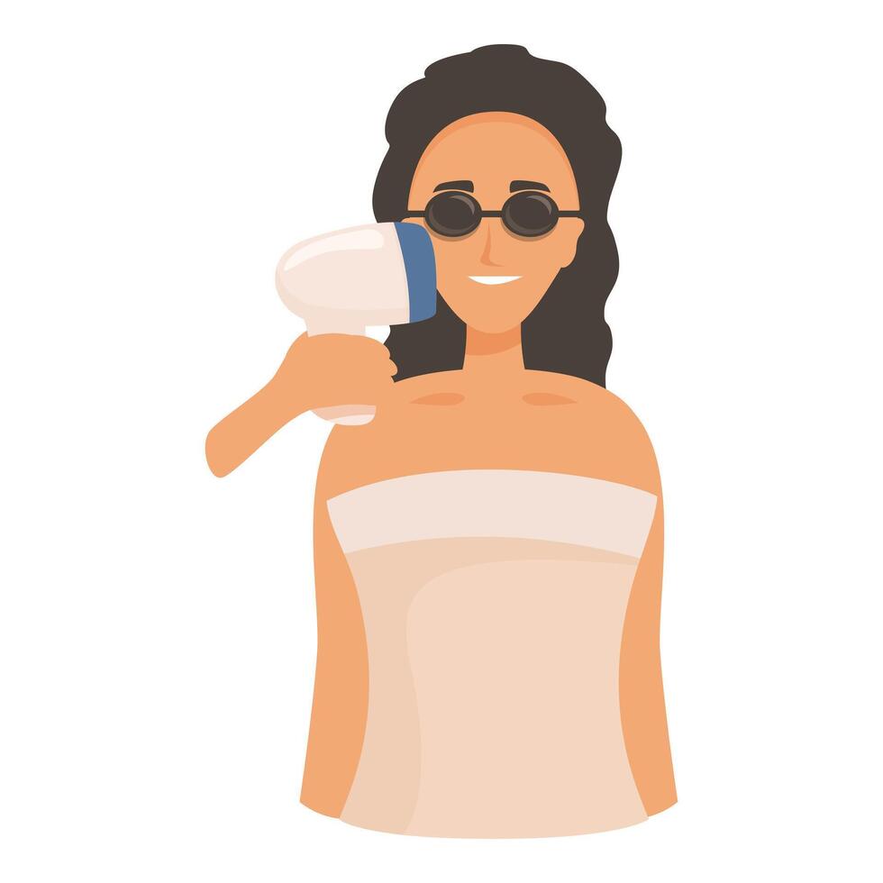 Woman using ipl device for hair removal at home vector