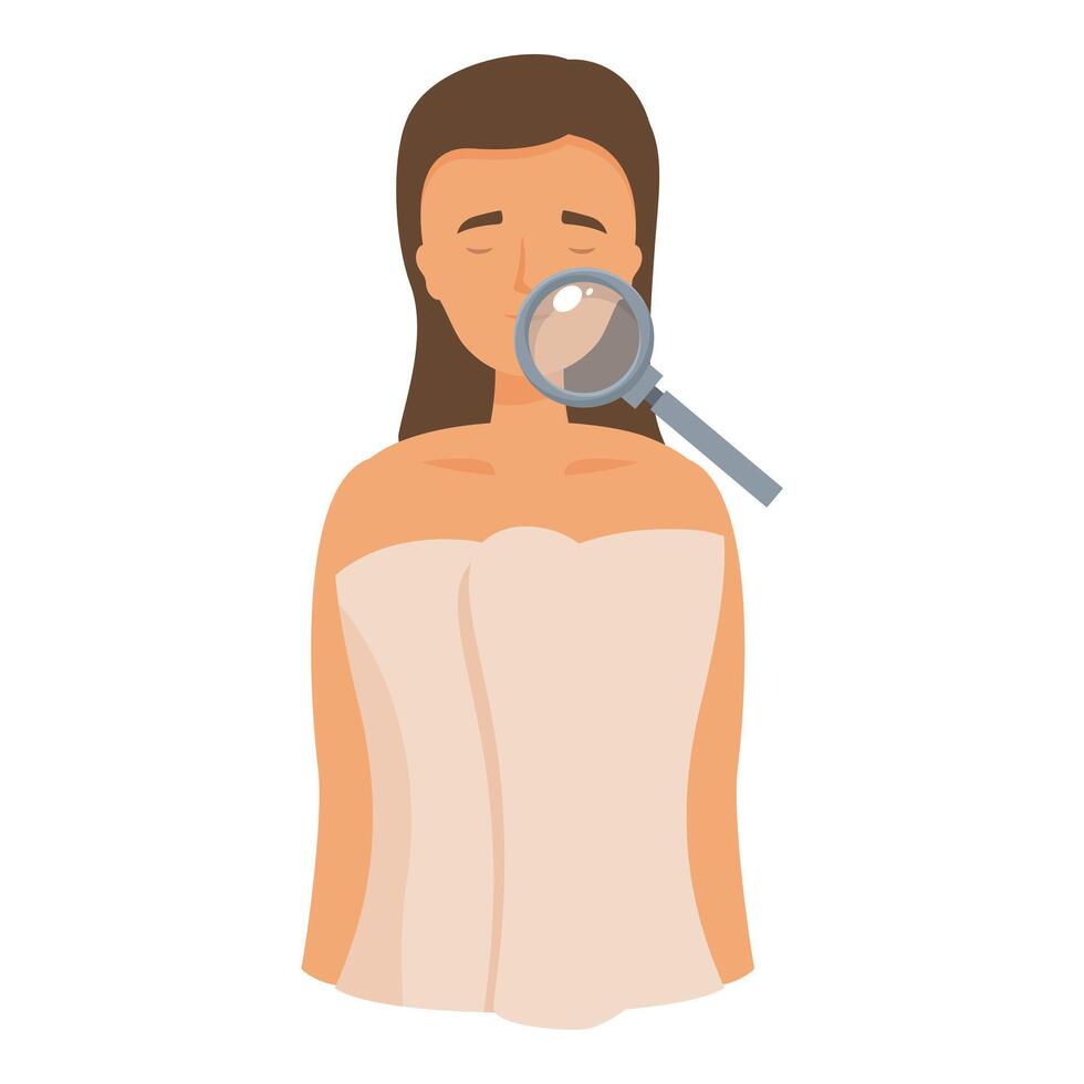 Dermatologist examining patient skin with magnifying glass vector