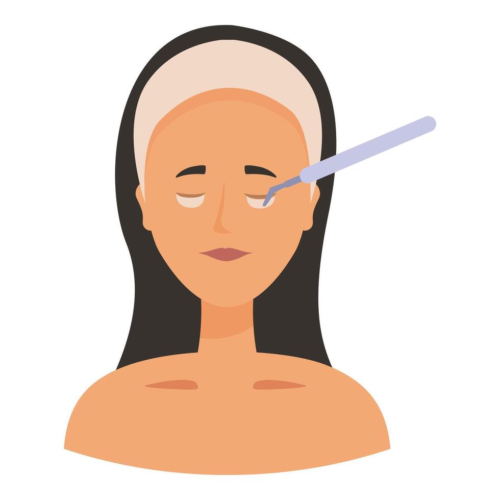 Beautician applying eyelash extension to young woman vector