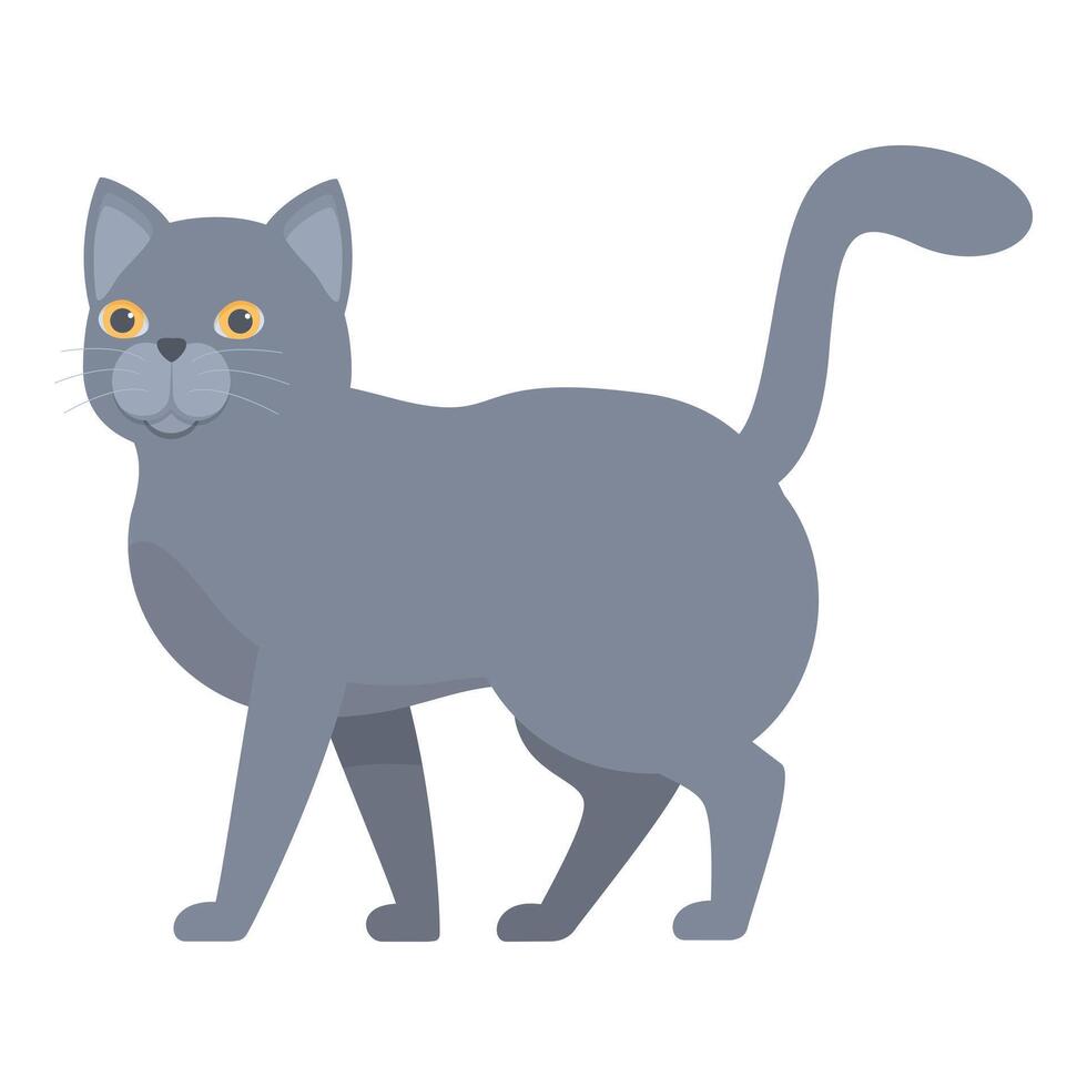 Grey cat walking with tail up in cartoon style illustration vector
