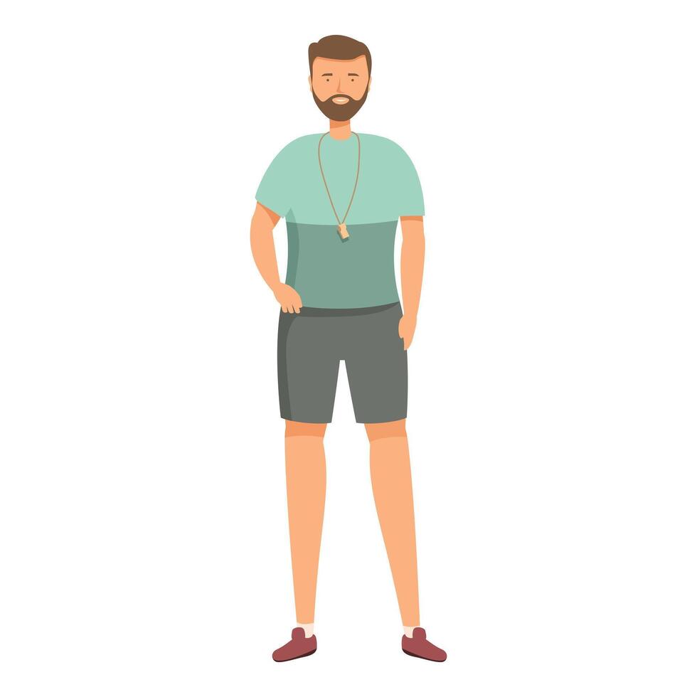 Gym coach standing with whistle around his neck is ready for training session vector