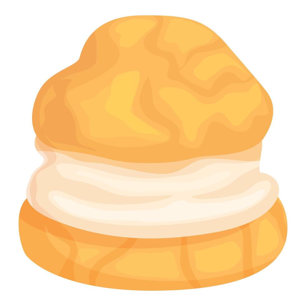 Delicious cream puff pastry with filling sitting on white background vector