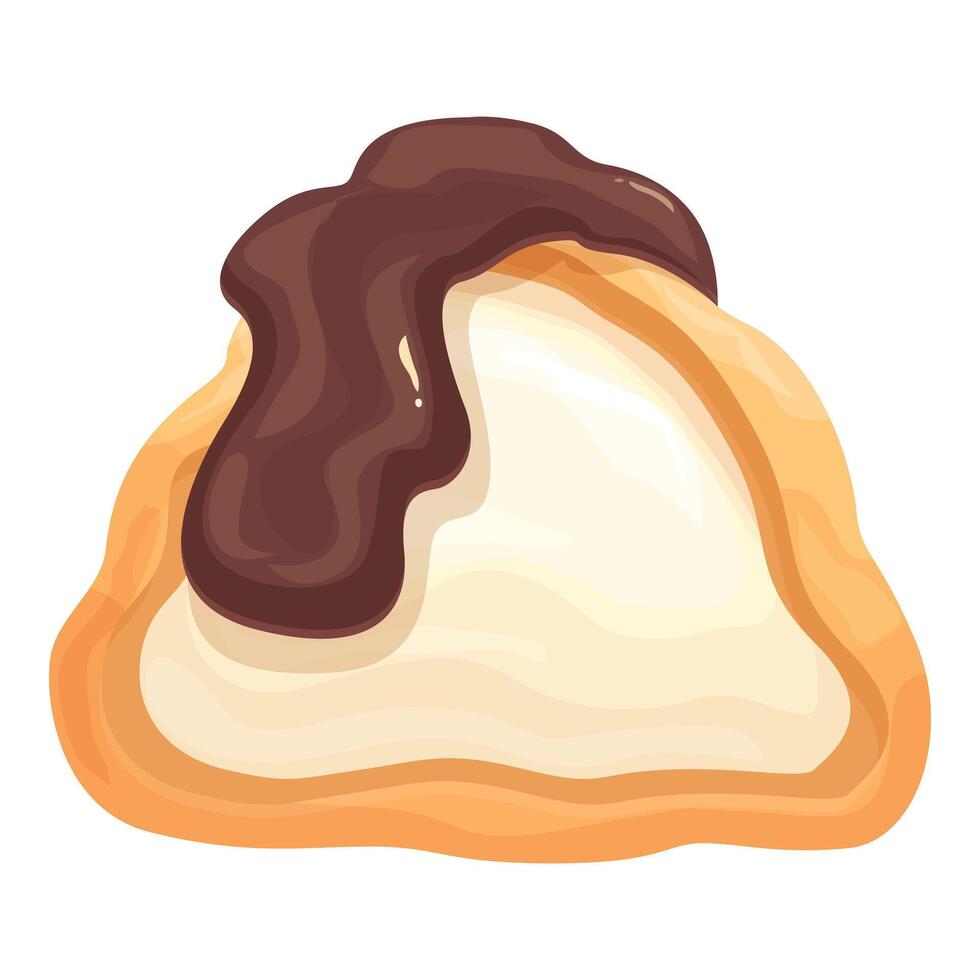Delicious round cookie covered with white glaze and flowing chocolate topping vector