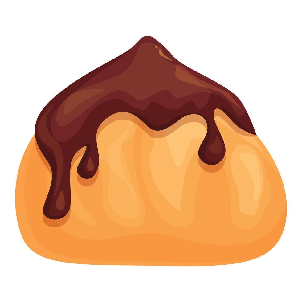 Delicious eclair being covered in rich chocolate icing vector