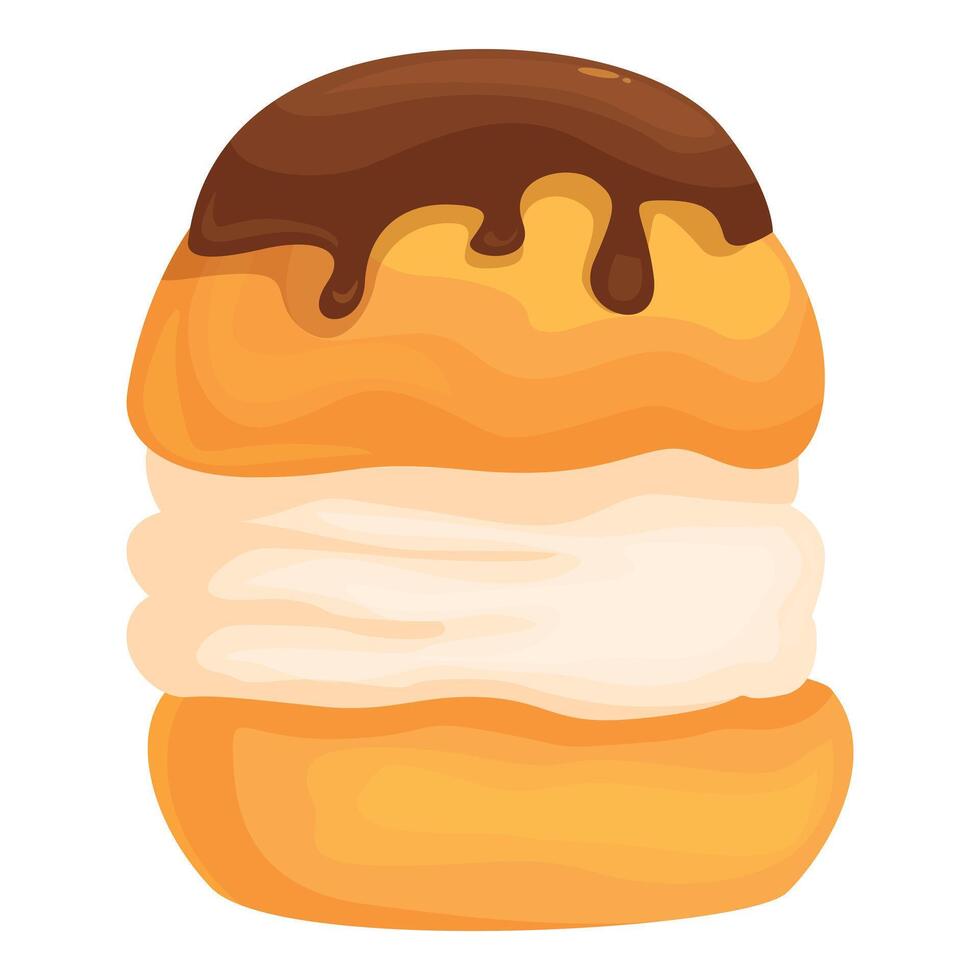 Sweet profiterole filled with cream and topped with dripping chocolate vector