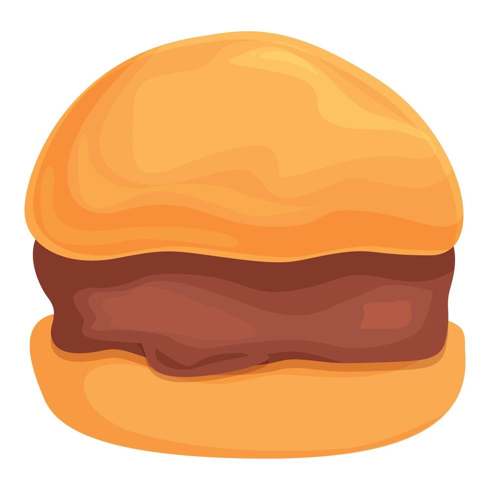 Delicious burger with bun and patty being prepared on white background vector