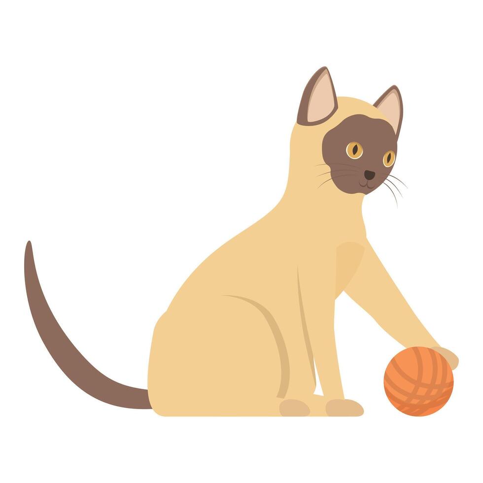 Cute siamese cat playing with a ball of yarn vector