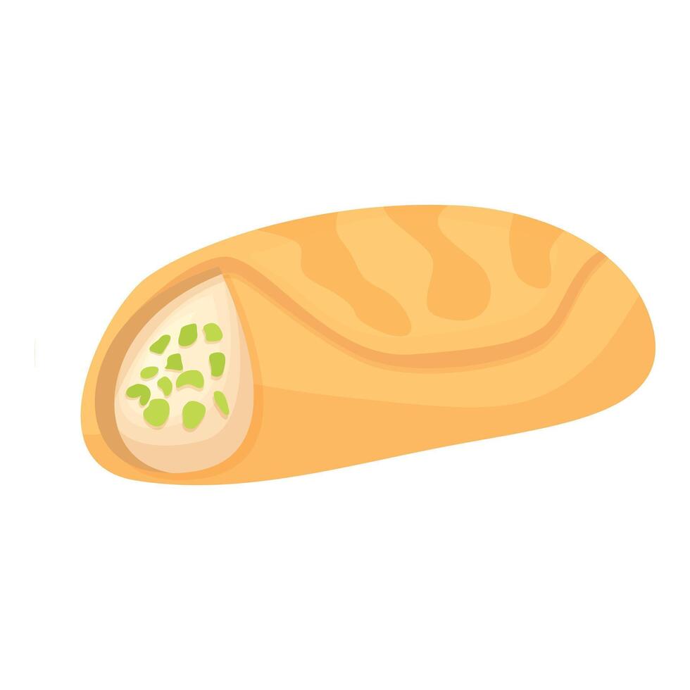 Delicious pistachio cream filled pastry on white background vector
