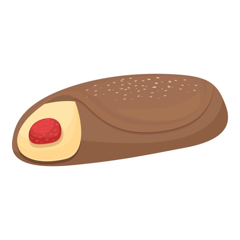 Delicious chocolate covered pastry filled with cream and strawberry jam vector