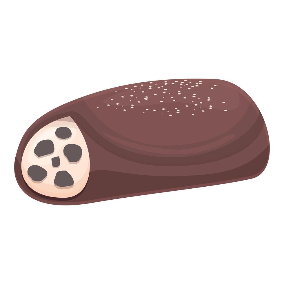 Delicious chocolate covered cream filled long john donut pastry with sprinkles vector