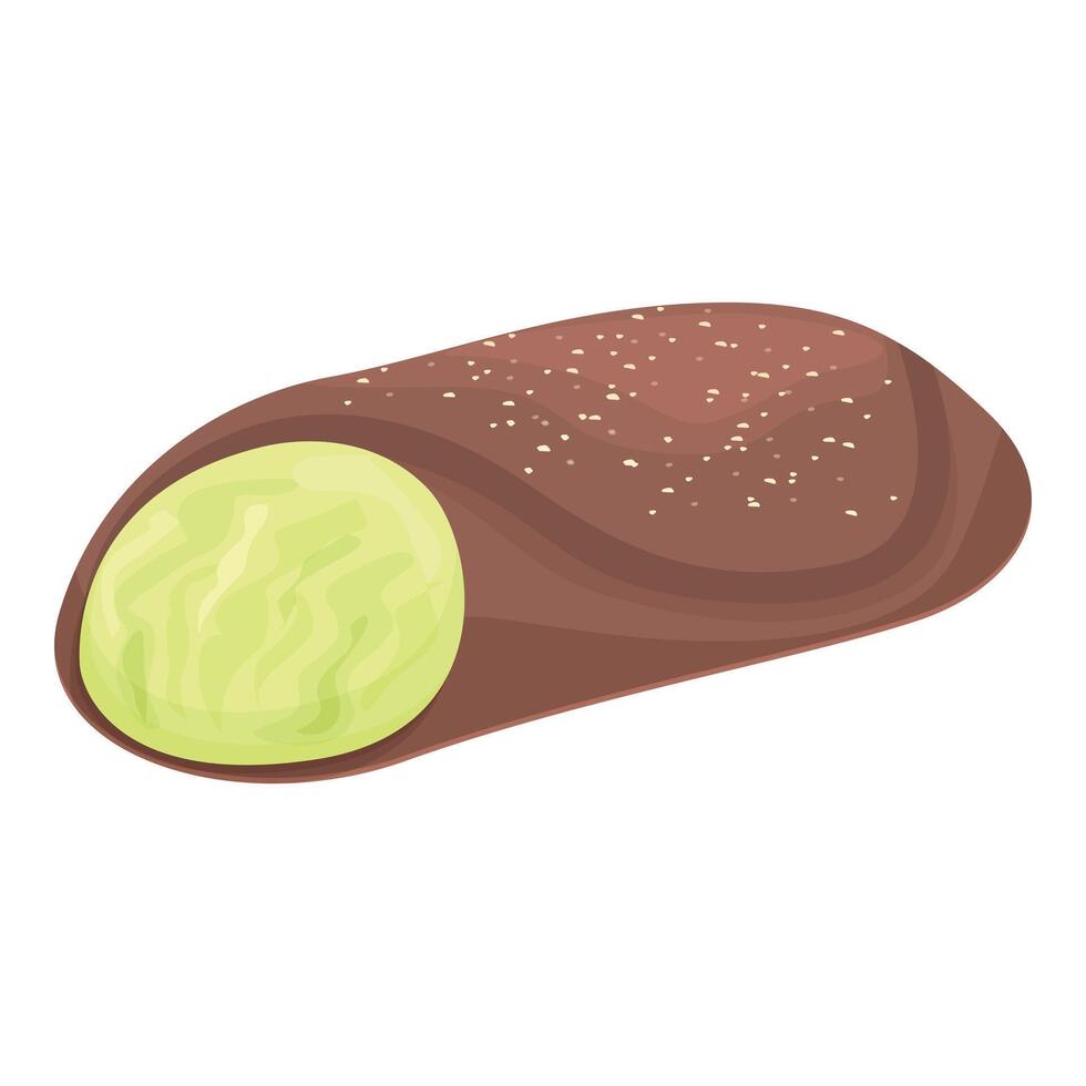 Delicious japanese matcha green tea ice cream mochi showing green tea filling vector