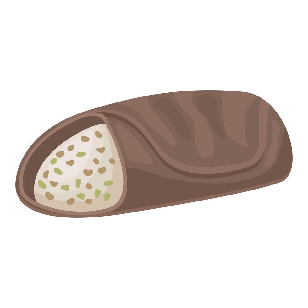 Chocolate candy bar with a sweet pistachio filling is shown laying on its side vector