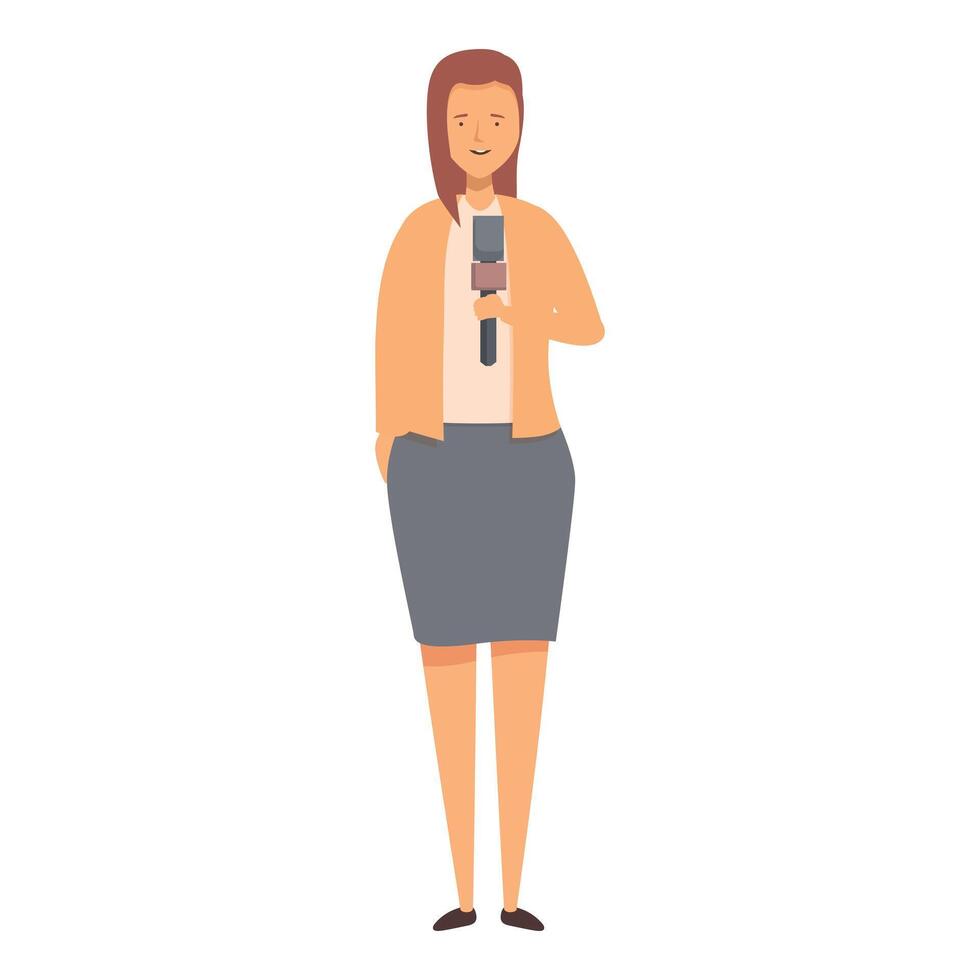 Female journalist holding microphone reporting live news vector
