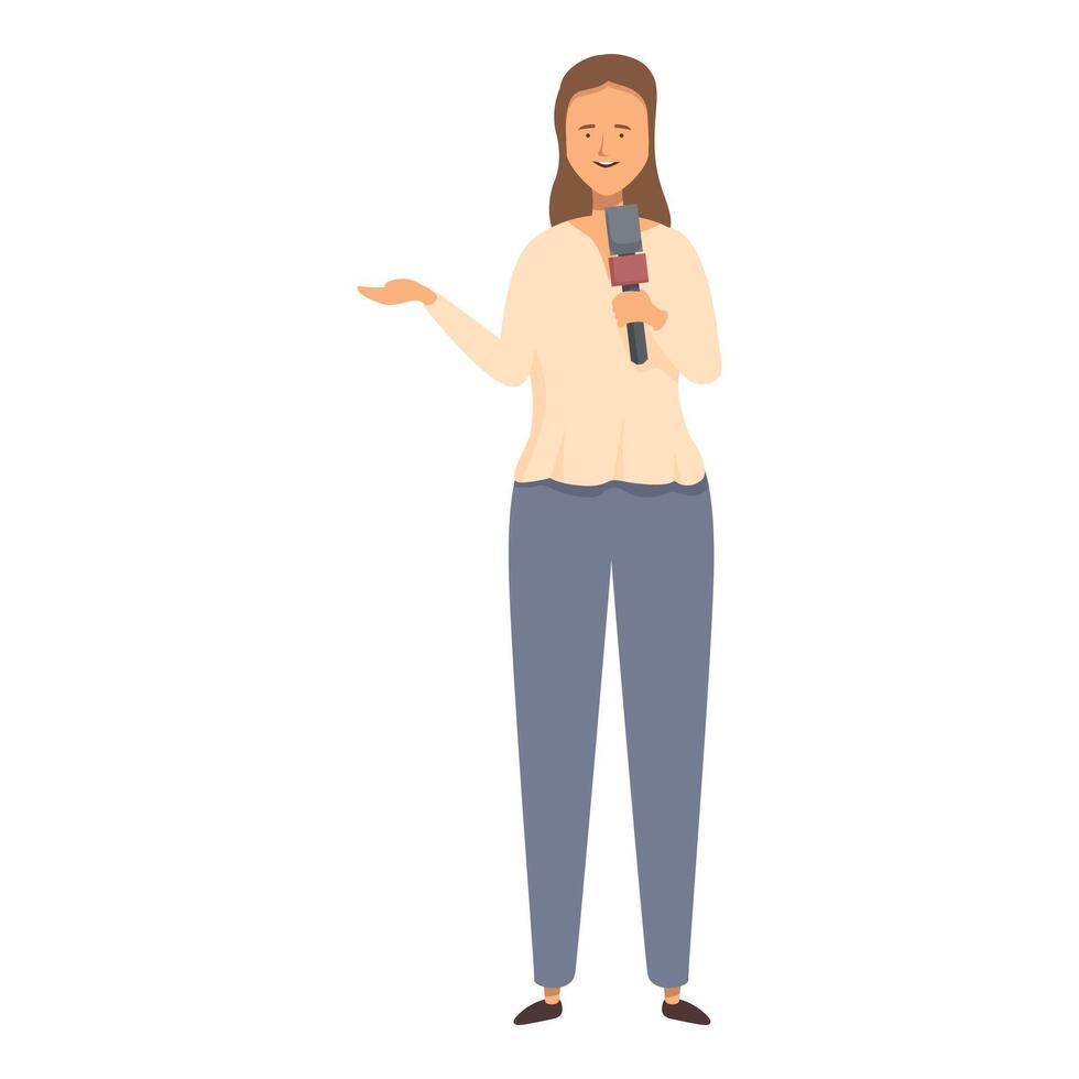 Tv reporter woman holding a microphone is speaking during a live report vector