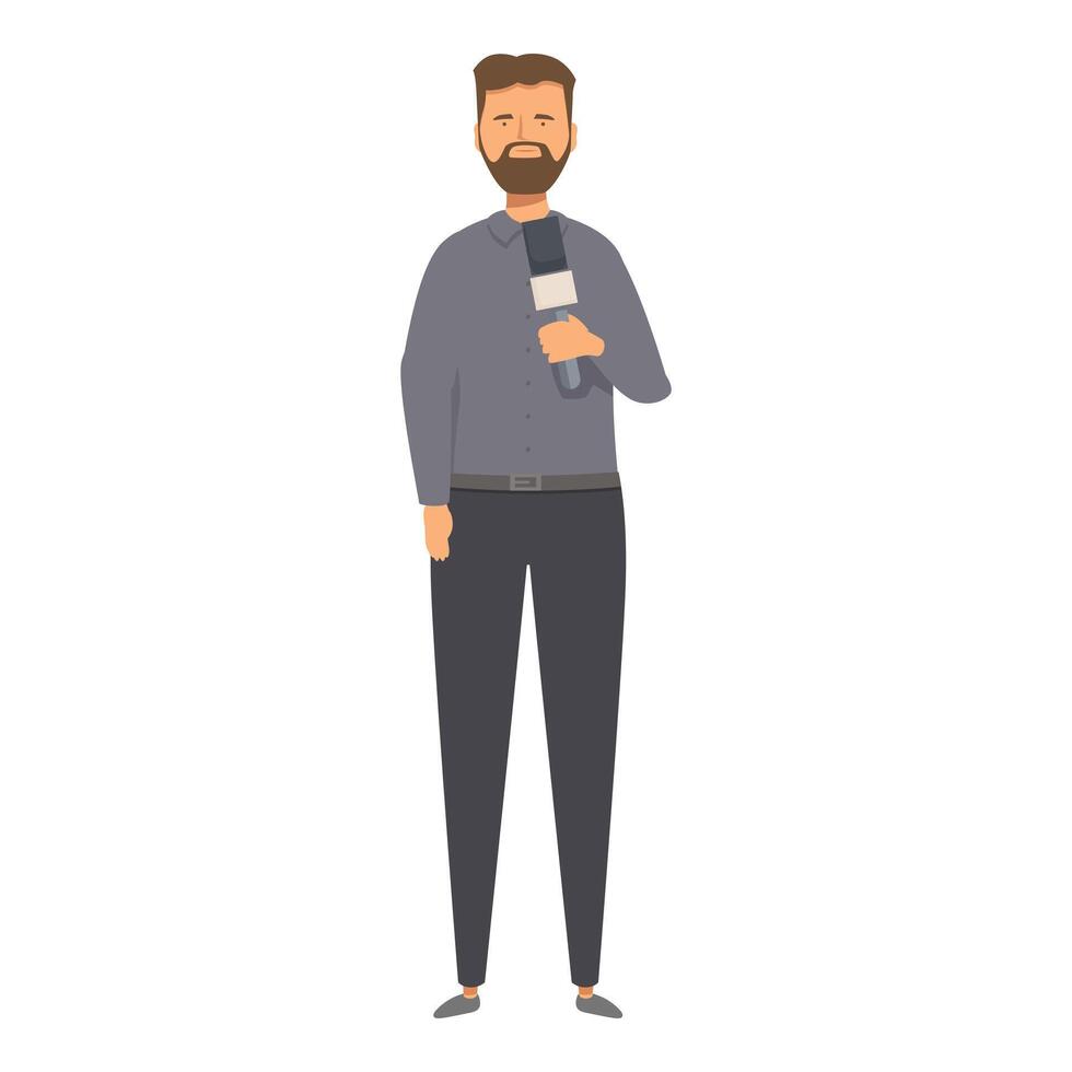 Journalist holding microphone reporting live breaking news vector