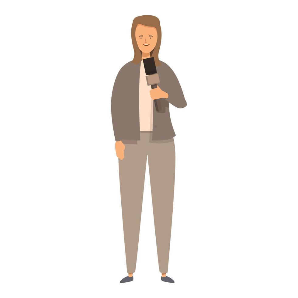 Smiling tv reporter woman holding microphone making interview vector